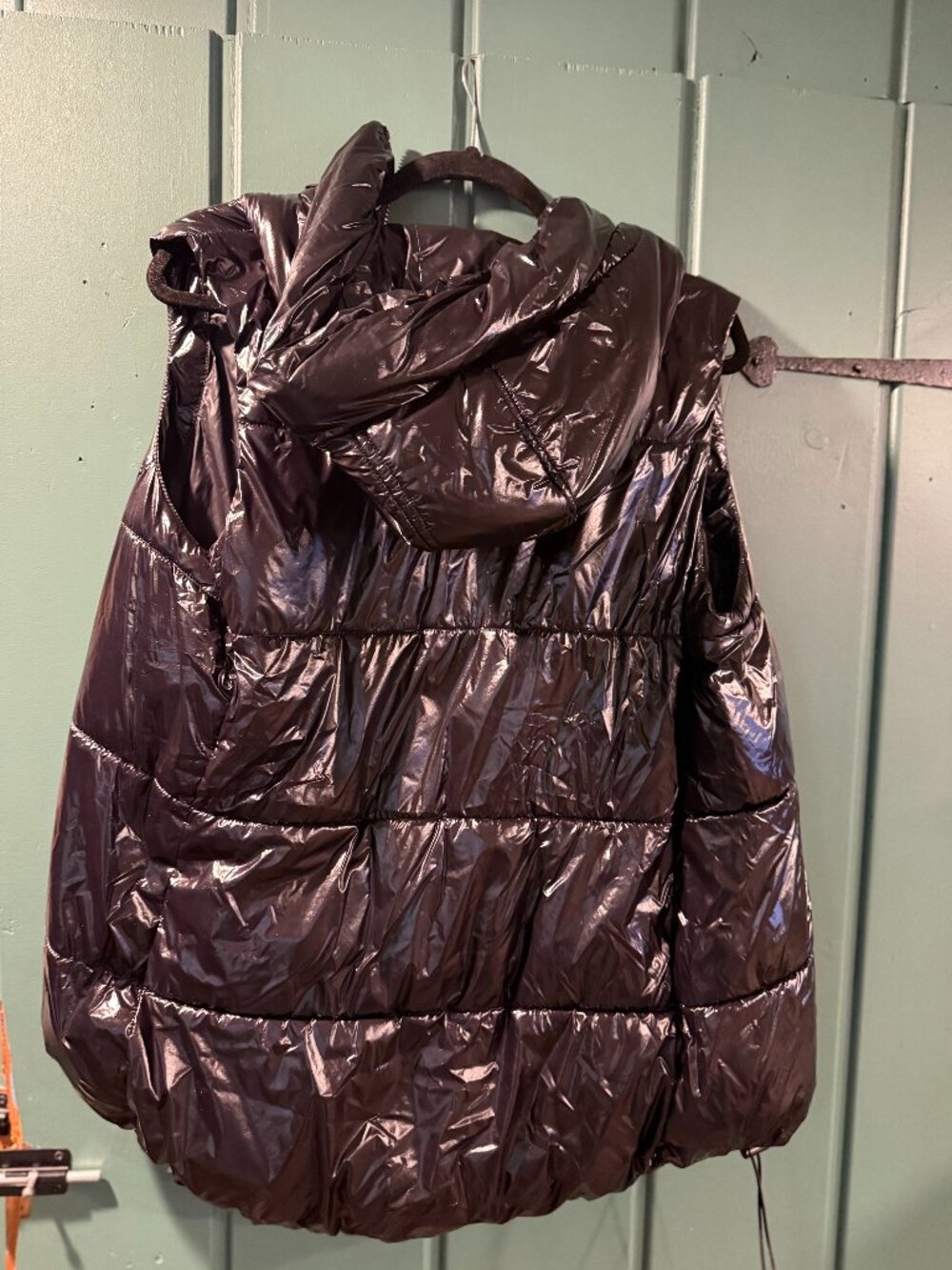 Sam Edelman Puffy Hoodie Vest, Size Medium , Shiny Black